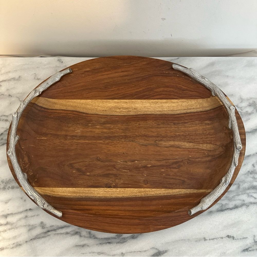 Martha Stewart Wooden Tray with Silver antler Handles